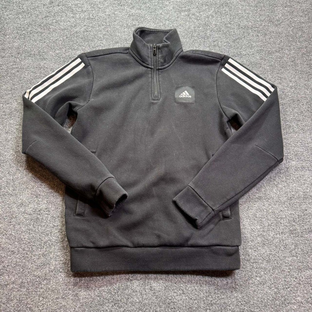 Adidas Jacket Men Small Black Quarter Zip Athletic Comfy Streetwear Training Top